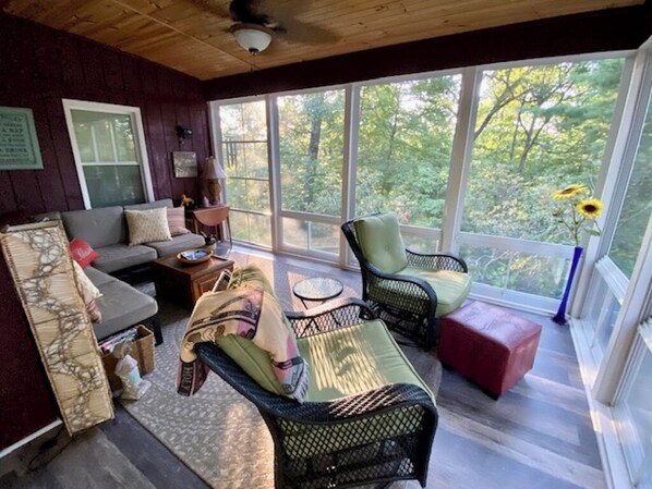 Smart TV, fireplace, DVD player, books