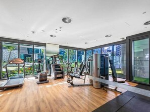 Work out in style with state-of-the-art equipment and a serene view.