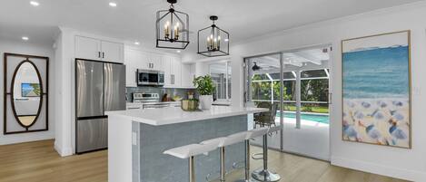 Fridge, microwave, oven, dishwasher