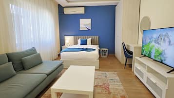Estúdio premium, 1 quarto | 1 quarto, roupas de cama de algodão egípcio, roupas de cama premium