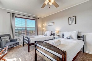 4 bedrooms, desk, iron/ironing board, travel cot