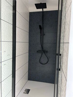 Shower, hair dryer, towels - Holiday Home 'Chez Brigitte' with Private Terrace, Wi-Fi and Air Conditioning (Chatillon sur marne)