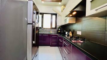 Fridge, microwave, oven, electric kettle