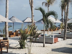 On the beach, white sand, snorkeling, beach bar