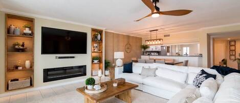 TV, fireplace, offices