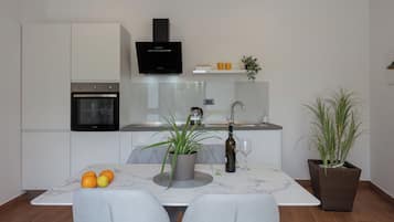 Deluxe Apartment | Private kitchen | Full-size fridge, oven, stovetop, dishwasher