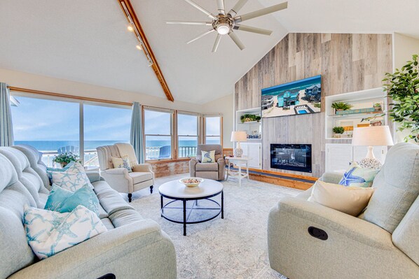 Smart TV, fireplace, offices - Premier Oceanfront Dog Friendly w/ Pool, Hot Tub, Elevator, Game & Media Rooms (Avon)