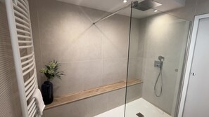 Regadera, secadora de cabello, toallas, papel de baño