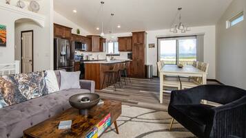 TV connectée, cheminée, livres