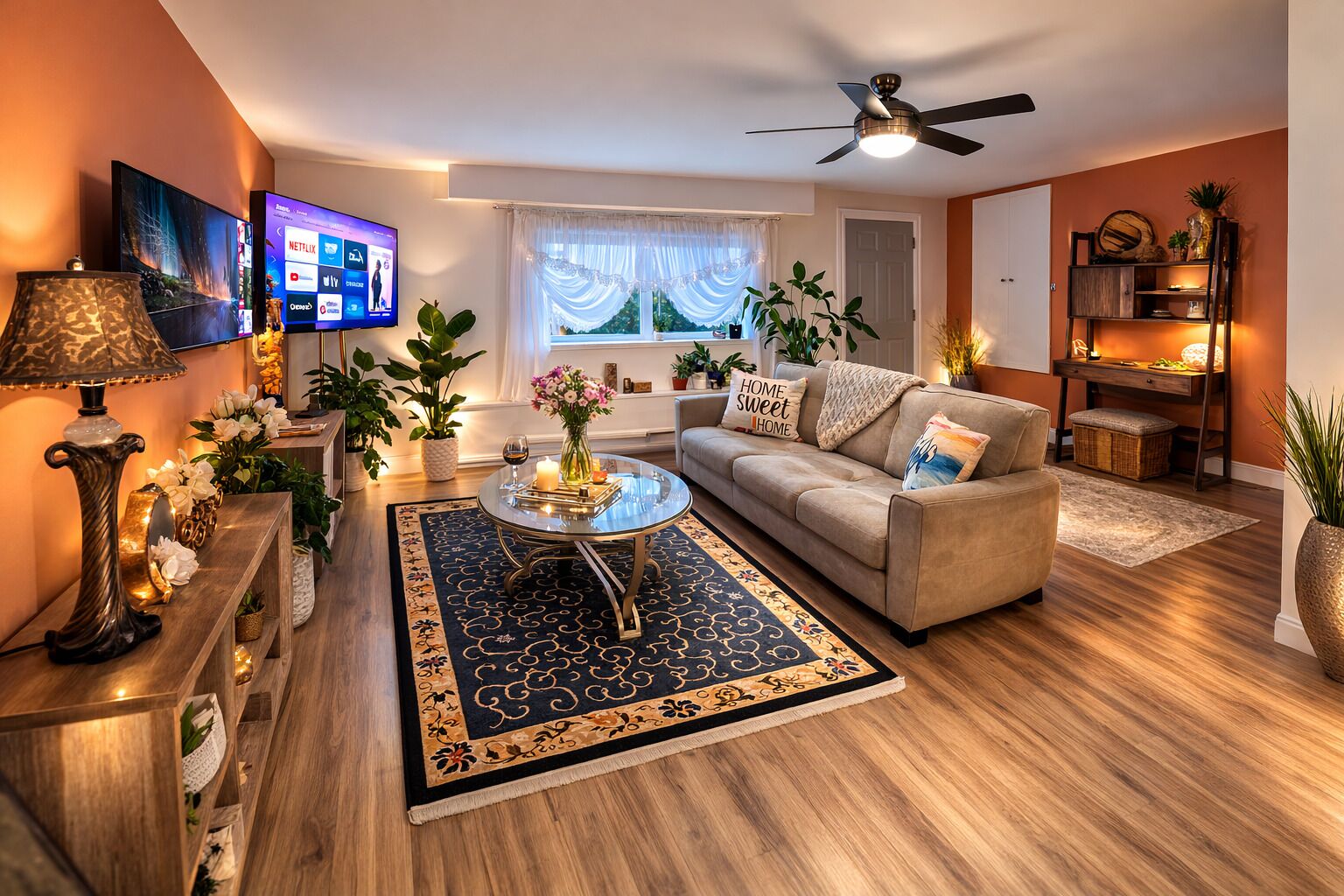 Smart-TV, Kamin, Bücher