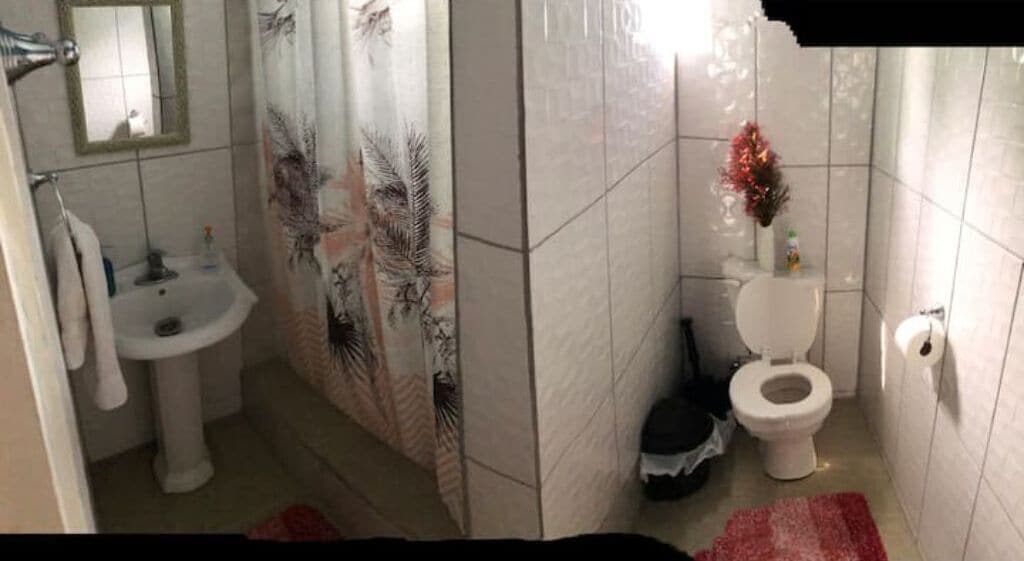 Secador de cabelo, toalhas de banho, sabonete, shampoo