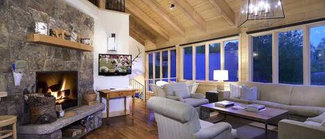 TV, fireplace, offices