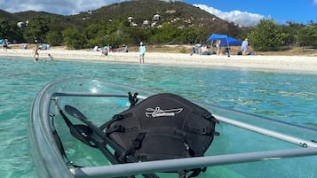 Guests can enjoy kayaking in the turquoise sea, with a kayak available on the beach.