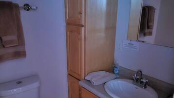 Bathtub, hair dryer, towels