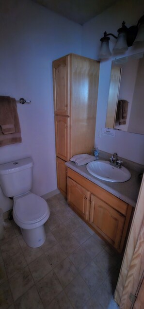 Bathtub, hair dryer, towels - Alaska Summers Lodge Cabin 4-Near Mouth of Kasilof River (Cohoe)