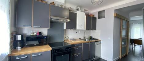 Fridge, microwave, dishwasher