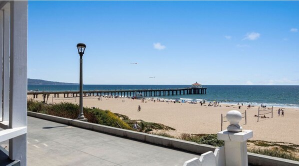 On the beach, sun loungers, beach towels