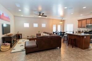 Smart TV, fireplace, video games, stereo