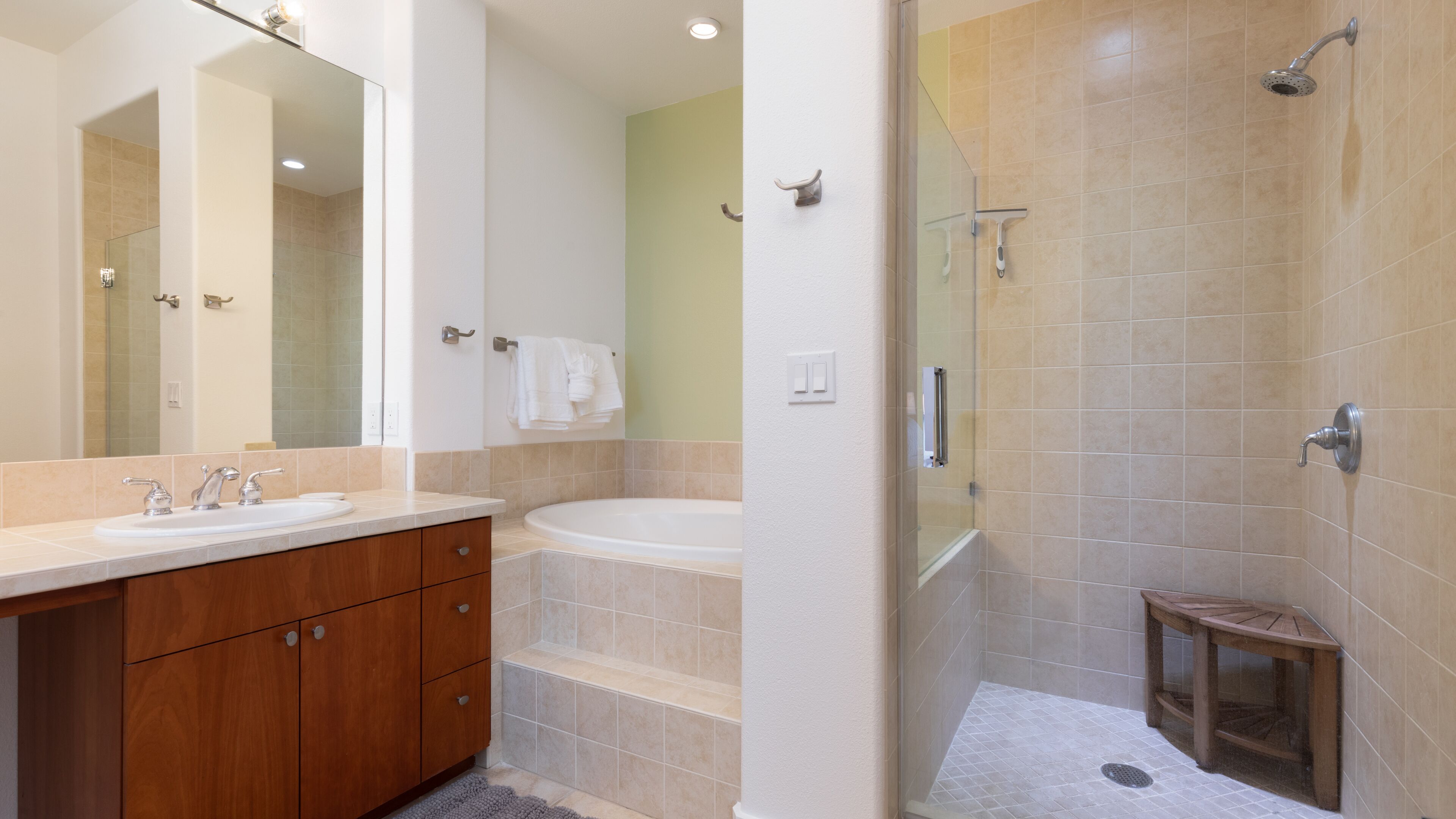 Bathtub, hair dryer, towels, soap