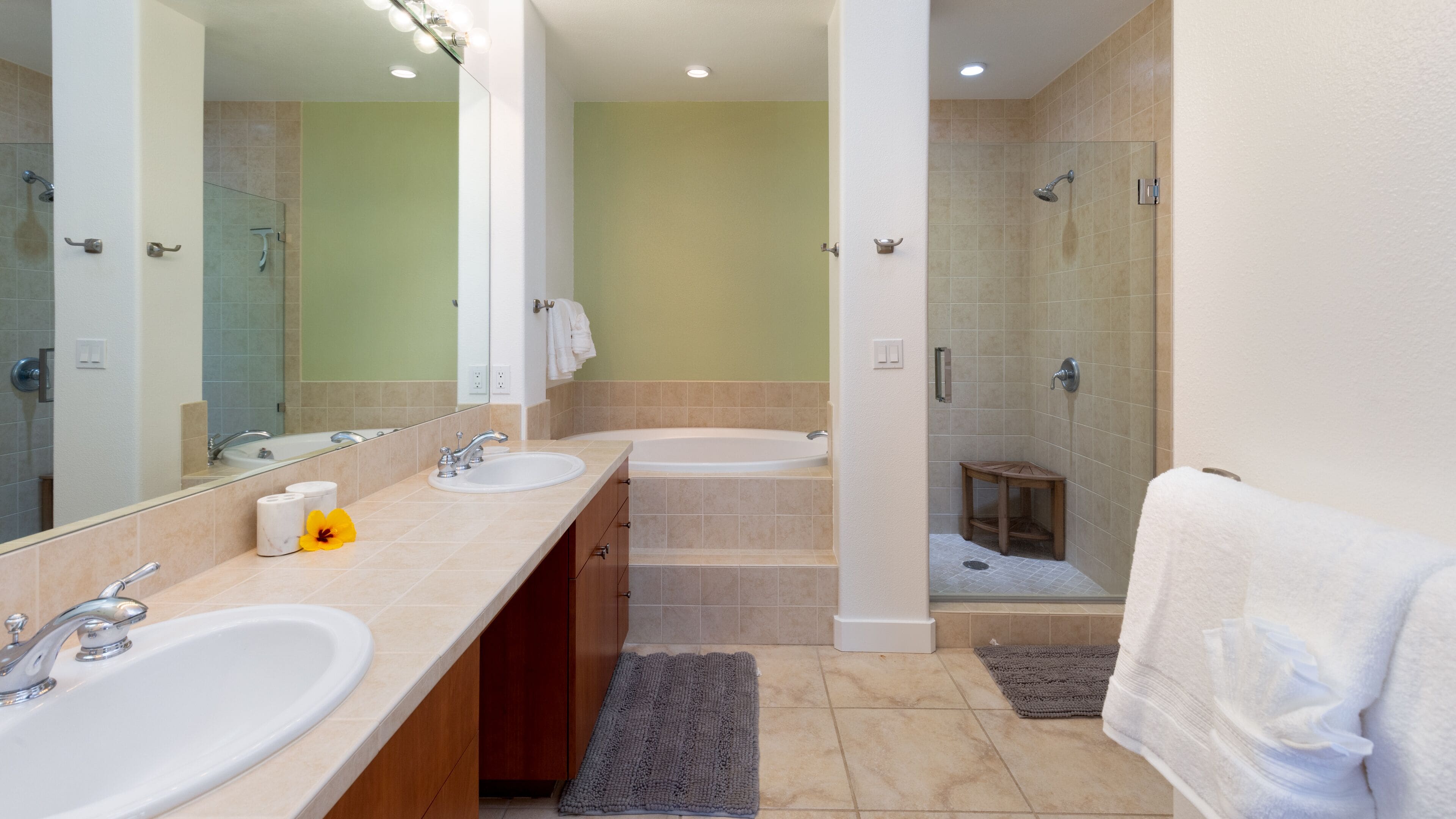 Bathtub, hair dryer, towels, soap