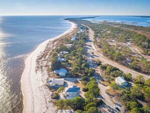 On the beach, sun-loungers