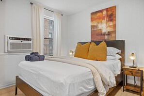 1 bedroom, desk, iron/ironing board, travel cot