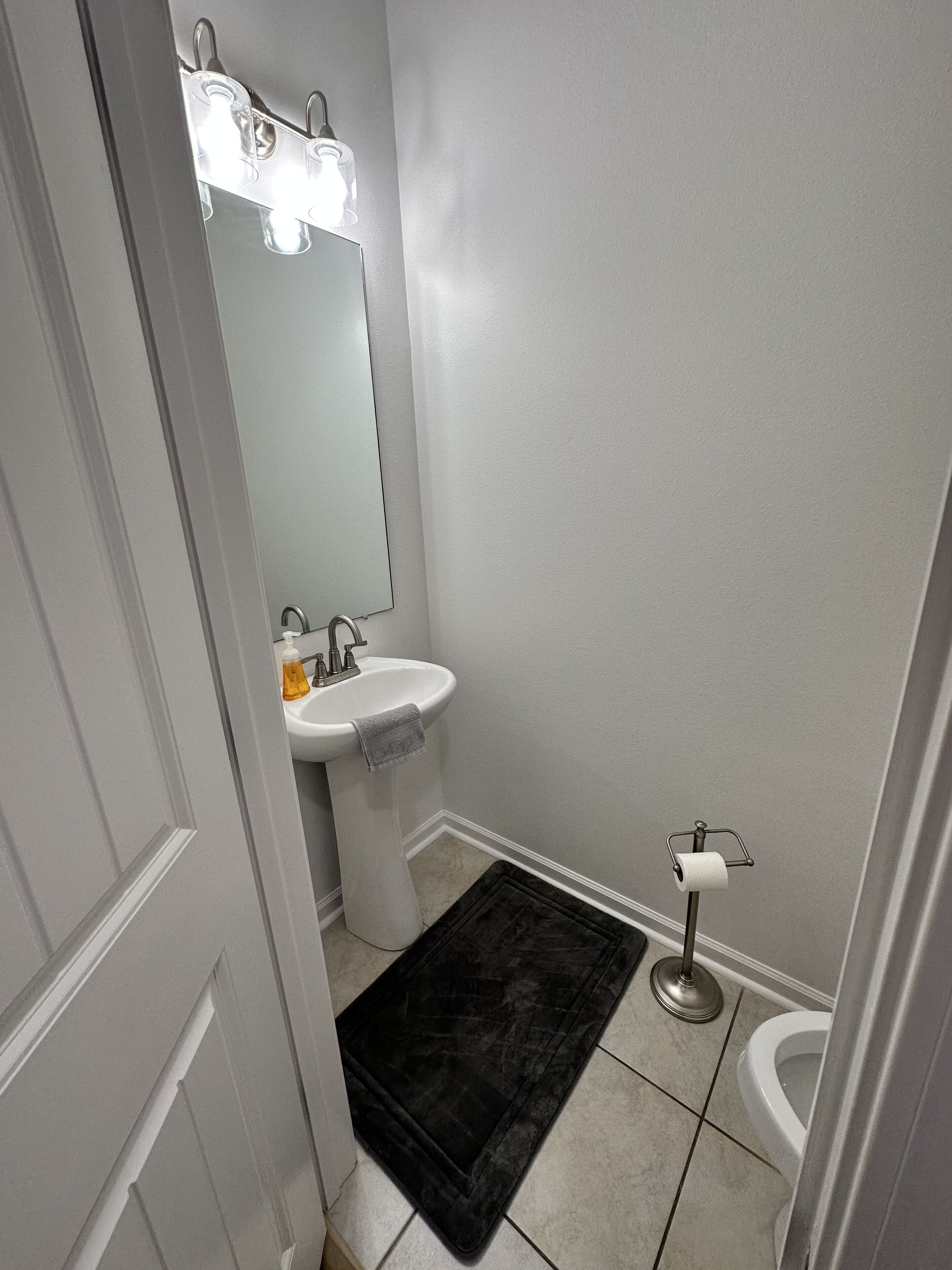 Hair dryer, towels, toilet paper