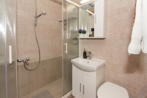 Sèche-cheveux, serviettes fournies, savon, papier toilette