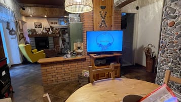 Télévision, cheminée, jeux vidéo, lecteur de DVD