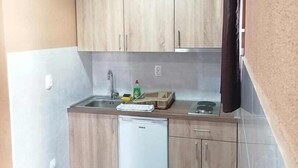Une cuisine compacte avec des meubles en bois, un lave-vaisselle encastré et un évier.