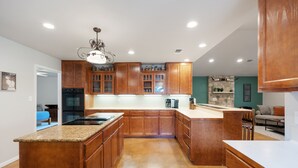 House, Multiple Beds, Hot Tub, Garden View (Mustang Retreat) | Private kitchen | Coffee/tea maker, fridge, microwave, oven - Pet-friendly Marble Falls Home w/ Hot Tub! (Marble Falls)