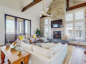 TV, fireplace, video games, books - Ocean Front Beach House, Hot Tub, Golf Cart Boardwalk to Beach, Resort Pools (Port Aransas)