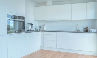 Apartamento | Cocina privada | Frigorífico grande, microondas, horno y placa de cocina