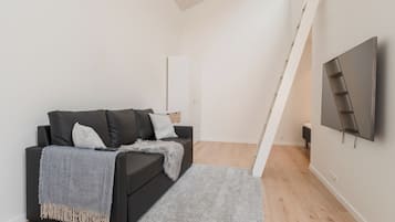 Studio | Woonkamer | Een 40-inch smart-tv met satellietzenders, Netflix en vloerwarming