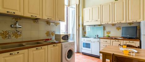 Fridge, microwave, oven, electric kettle