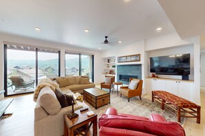 TV, fireplace, foosball