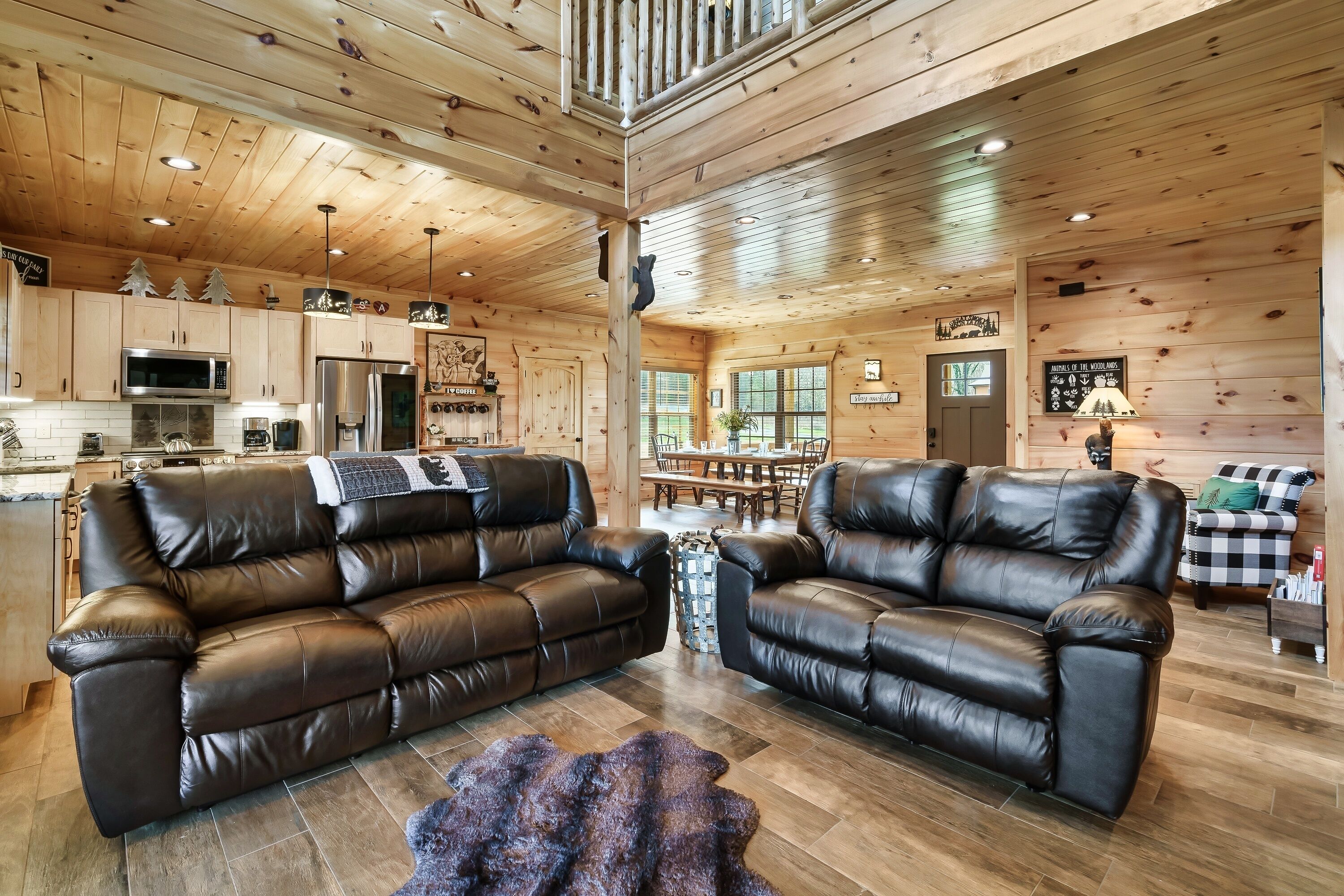 Cabin, Multiple Beds, Hot Tub | Living area | 65-inch flat-screen TV with cable channels, TV, fireplace