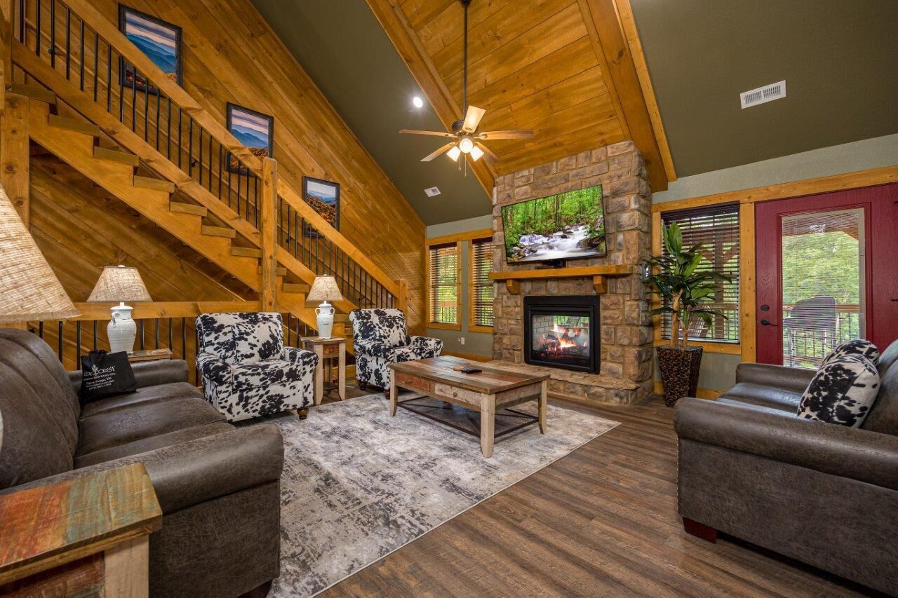 Cabin, Multiple Beds, Hot Tub, Mountain View | Living area | 50-inch flat-screen TV with digital channels, TV
