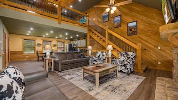 Cabin, Multiple Beds, Hot Tub, Mountain View | Living area | 50-inch flat-screen TV with digital channels, TV