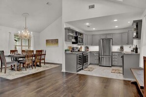 House, Multiple Beds, Patio, City View (801 N Bowie St) | Private kitchen | Coffee/tea maker - Luxury Haus - Great Backyard, Firepit, Bocce Ball! (Fredericksburg)