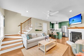 TV, fireplace, offices
