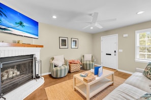 TV, fireplace, offices