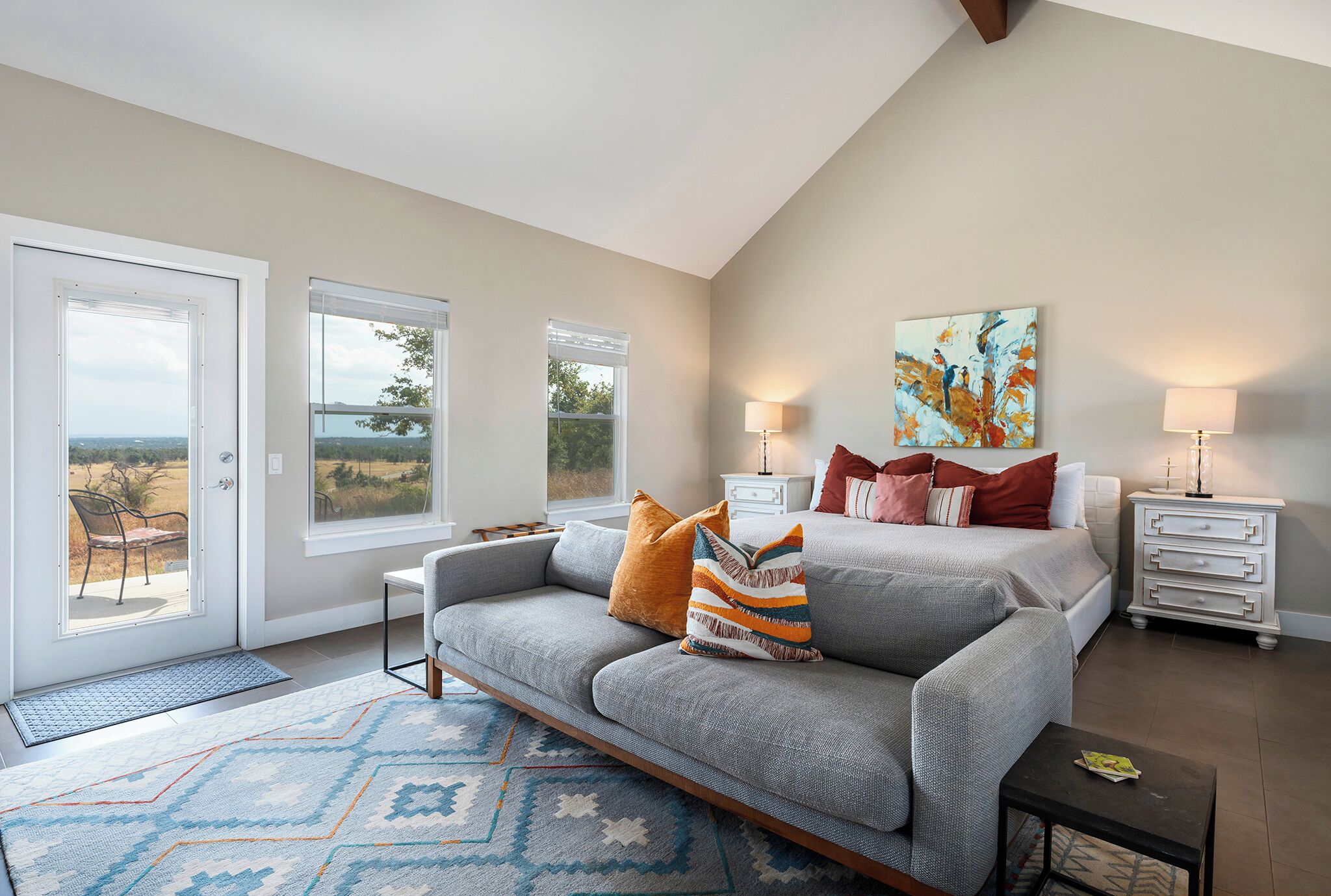 Cottage, 1 King Bed, Patio, Mountain View | Living area | TV, fireplace