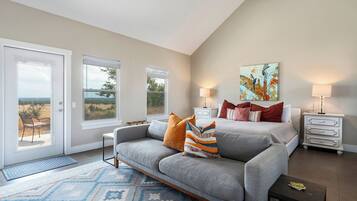 Cottage, 1 King Bed, Patio, Mountain View | Living area | TV, fireplace