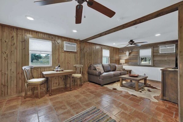 Cabin, 1 Queen Bed with Sofa bed, Patio (196 Hermit Hill Rd) | Living area