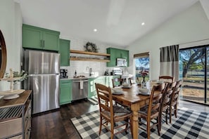 House, Multiple Beds, Hot Tub (496 Ranch 1631- Cmb) | Private kitchen | Coffee/tea maker - Olive St Ranch With Hottub-grill and Party Barn (Fredericksburg)