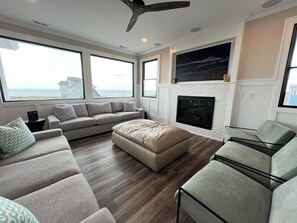 Smart TV, fireplace, computer monitors, printers