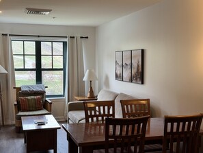 Smart TV, fireplace, foosball