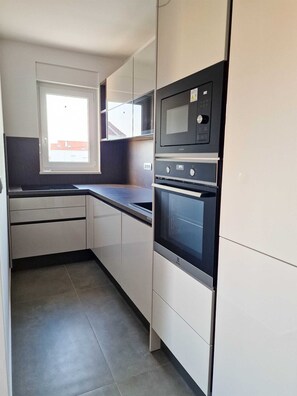 Microwave, oven, stovetop, toaster - Two-bedroom family rooms Villa Poseidon 1 with swimming pool and private terrace (Novalja)