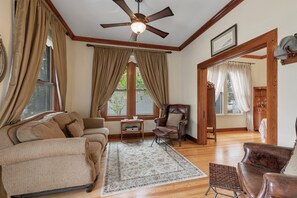 House, Multiple Beds, Patio | Living area | TV - Charming Historic Home one Block From Mainst (Fredericksburg)